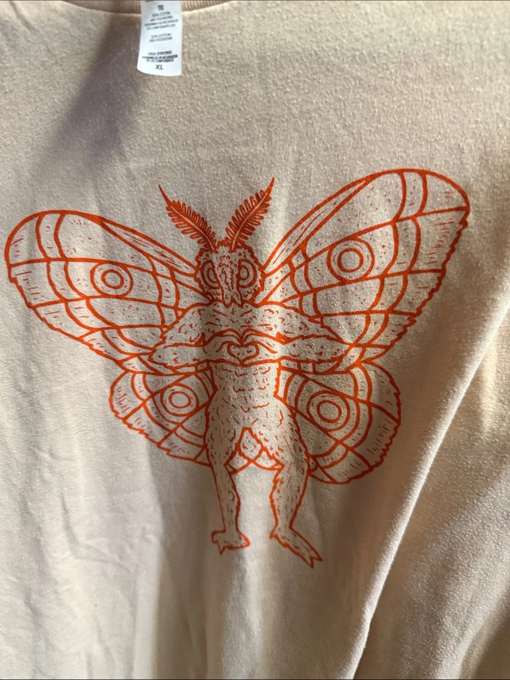 Mothman Graphic Tee in Peach with Orange Print - Picture 3 of 3
